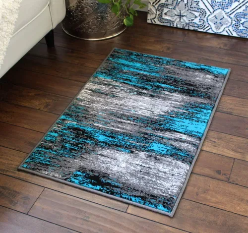 Vista 25 de Masada Rugs, Alfombra moderna y contemporánea, azul, gris y negro (2 pies x 3 pies)