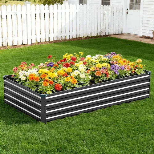 Vista 8 de Vengarus Kit de cama de jardín galvanizado elevado de 6 x 3 x 1 pies (paquete de 2), maceta de metal para exteriores, contenedor rectangular de Negro