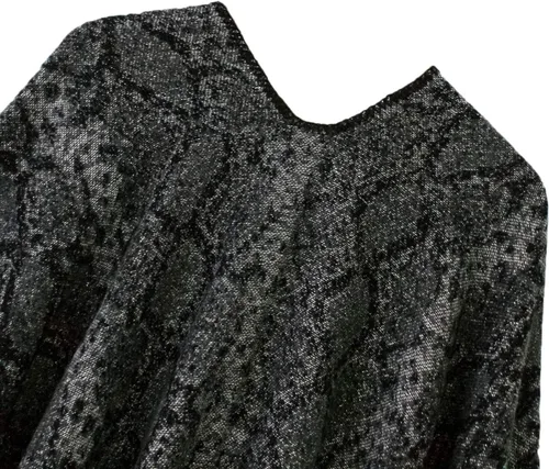 Vista 4 de Chal estilo poncho de frente abierta con patrón vintage para mujer, abrigo de invierno Serie 15-negro