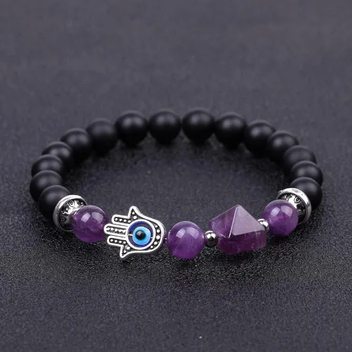 Vista 4 de Lmcheny Natural Healing Crystal Stretch Beaded Bracelet, Evil Eye Pyramid Chakra Bracelet Healing Stone Handmade Bracelet for Women