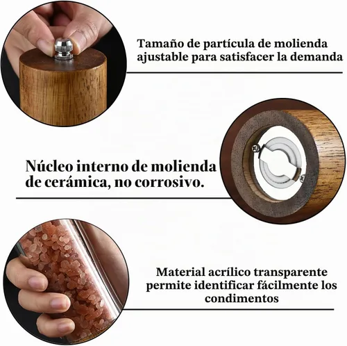 Vista 4 de Molinillo de sal y pimienta de acrílico y madera, 2 piezas, molino 2 piezas de madera de 8 pulgadas + acrílico