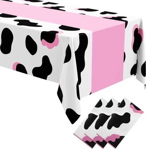 Vista 8 de Oudain 6 manteles de vaca de 54 x 108 pulgadas para fiesta, mantel de vaca, camino de mesa, mantel rectangular de fiesta de cumpleaños, suministros