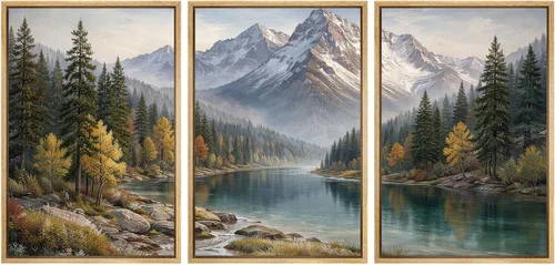 Vista 34 de SIGNWIN Lienzo enmarcado para pared, juego de arte tranquilo con reflejo de lago, acuarela, montaña y agua, ilustraciones modernas, arte abstracto