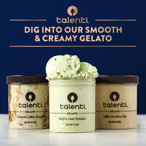 Vista 8 de Talenti Gelato para un delicioso postre congelado Caramelo Cookie Crunch hecho con ingredientes 1 pinta