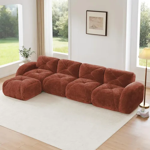 Vista 41 de Sofás modulares modulares de 110.6 pulgadas para sala de estar, sofá moderno de terciopelo sin hueso, no requiere montaje, cómodo sofá sin hueso