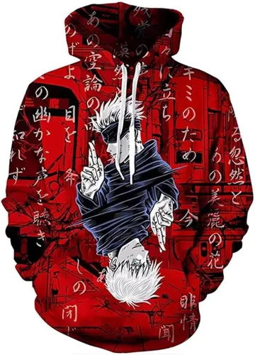 Vista 3 de Gojo Satoru - Sudadera con capucha para disfraz de cosplay, suéter 3D novedoso con capucha para hombres y mujeres