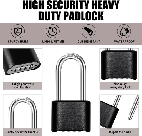 Vista 2 de Cadena resistente y cerradura de combinación para exteriores, cerradura de cadena de puerta con código, candado de grillete largo con cadena