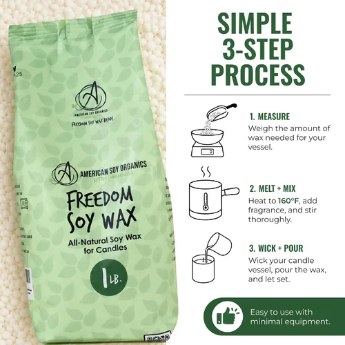 Vista 4 de American Soy Organics - Cuentas de cera de soja Freedom de 1 libra para hacer velas - Cuentas de cera para microondas - Suministros prémium