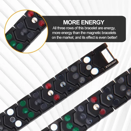 Vista 5 de KYOSI Pulsera magnética para hombres de tres filas de energía de acero inoxidable negro pulsera imán enlace joyería para hombre