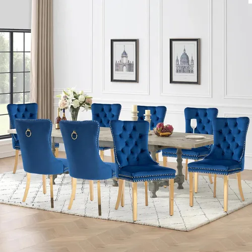 Vista 100 de Juego de 2 sillas de comedor de terciopelo con patas de madera, color beige Mid Century Modern Dining Chairs,Upholstered Chairs with Nailhead