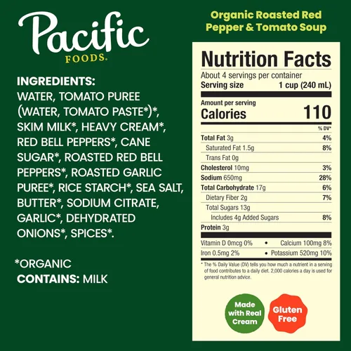 Vista 2 de Pacific Foods Sopa orgánica de pimiento rojo asado y tomate, cartón de 32 onzas
