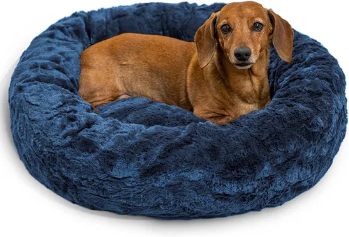 Vista 102 de Best Friends by Sheri - The Original Calming Donut - Cama calmante en forma de dona para perros y gatos - Pelo largo, azul bebé, M, 30 x 30 pulgadas