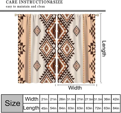 Vista 75 de Cortinas con patrón geométrico tribal, estilo suroeste, azteca, rústico, occidental, nativo americano, opacas, con bolsillo para barra, decoración