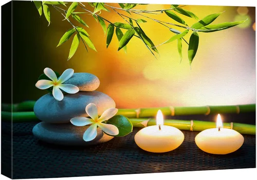Vista 10 de Wall26 - Arte de pared estampado en lienzo con diseño de rocas negras en un lago tropical verde sereno, naturaleza floral, fotografía, realismo