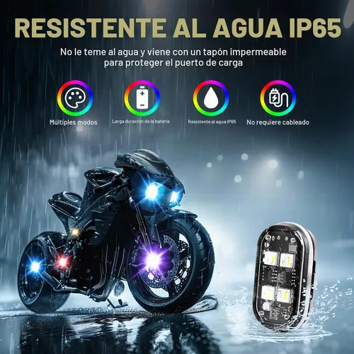 Vista 3 de 4 luces LED estroboscópicas inalámbricas con control remoto, 4 luces LED inalámbricas de alto brillo, 8 colores, impermeables, anticolisión, luces