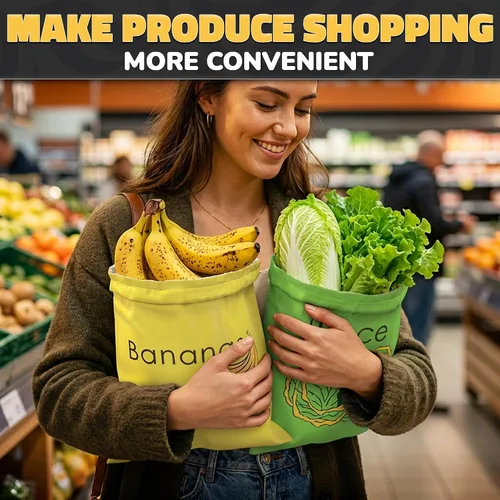 Vista 7 de Bolsas de producción reutilizables para plátanos y lechuga frescas – Bolsas de almacenamiento para verduras y frutas con forro de aluminio