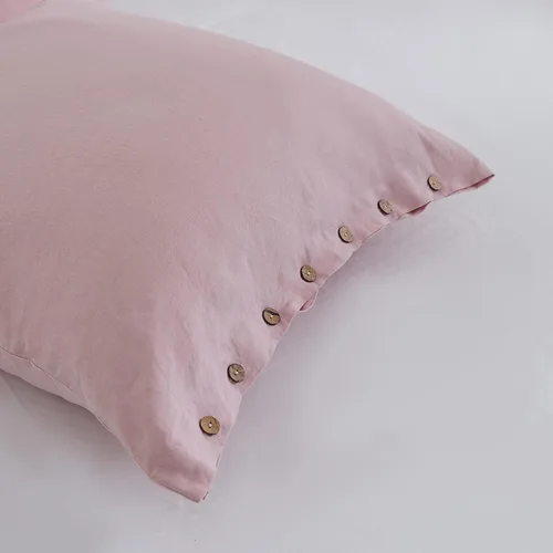 Vista 6 de Simple&Opulence Funda de Cojín Euro de Lino 100% Lavado, 26 x 26 Pulgadas, Funda Decorativa de Almohada para Cama con Botón de Coco, Juego de Fundas