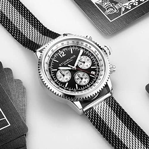 Vista 2 de Stuhrling Original Reloj de vestir para hombre, cronógrafo, con taquímetro, subesfera de 24 horas