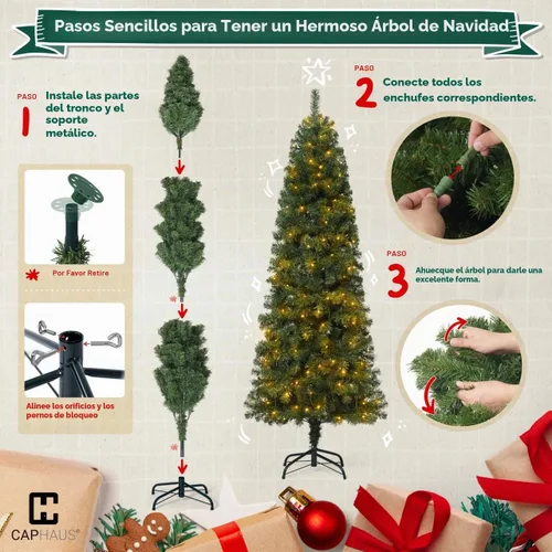Vista 6 de Fencer Wire Árbol de Navidad Artificial Preiluminado Tipo Lápiz de 6 Pies con 250 Luces LED, Árbol de Navidad Delgado Premium con 618 Puntas