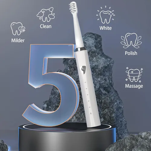 Vista 7 de Y-Kelin Cepillo de dientes eléctrico ortodóntico en forma de V para brackets, cepillo de dientes sónico con 2 cabezales de repuesto cóncavos y 2