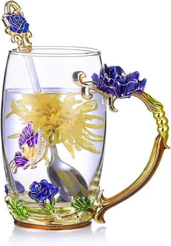 Vista 8 de Taza de té de flor, taza de té, taza de café de vidrio
