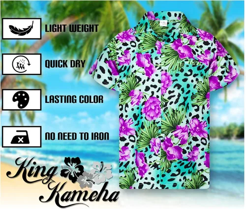Vista 5 de KING KAMEHA Men's Regular-Fit Hawaiian-Shirts Casual Funky Animal-Print-Shirts