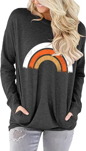 Vista 3 de ONLYSHE - Sudadera para mujer, cuello redondo, casual, holgada camiseta manga larga