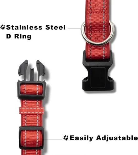 Vista 2 de Collar reflectante para perro con acolchado de neopreno suave, collar de nailon ajustable para perros pequeños, rojo, S