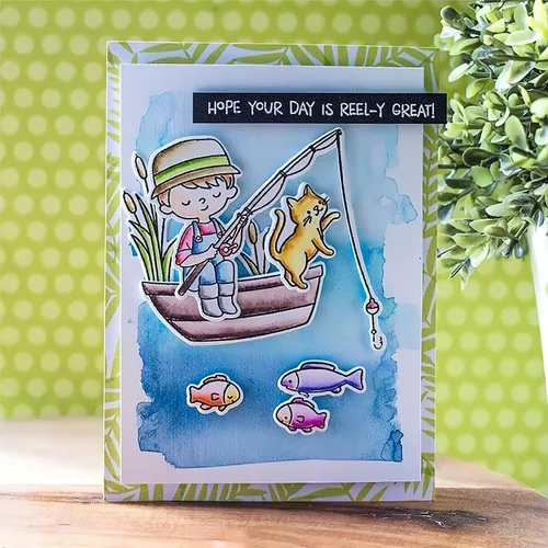 Vista 5 de Juego de sellos y troqueles para niños de pesca para hacer tarjetas, sellos transparentes y troqueles de corte de metal para álbumes de recortes