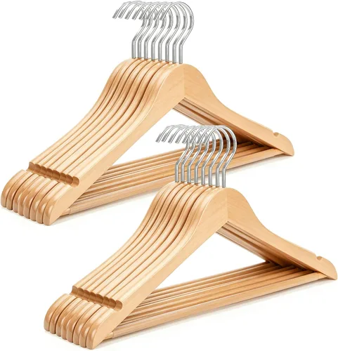 Vista 9 de TOPIA HANGER - Juego de perchas de madera premium, perchas de madera de lujo boutique con gancho extra grueso y barra antideslizante