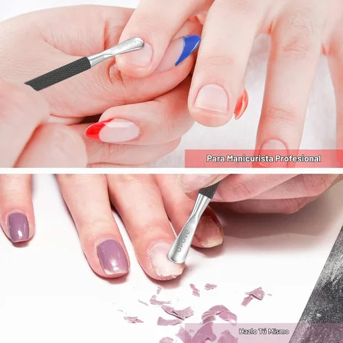 Vista 3 de Empujador de Cutículas y Removedor de Esmalte de Uñas de Acero Inoxidable, Juego de Herramientas de Manicura Gel, Herramienta de Pelado y Raspado