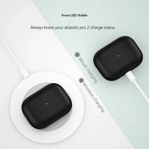 Vista 5 de Funda de silicona compatible con Airpods Pro 2 Ultrathin 0.059 in de grosor, funda protectora LED frontal visible (negro)