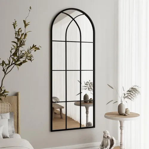 Vista 4 de Espejo de longitud completa, 56x22", espejo grande arqueado, espejos de cuerpo completo de panel de ventana negro para pared, espejos de pie