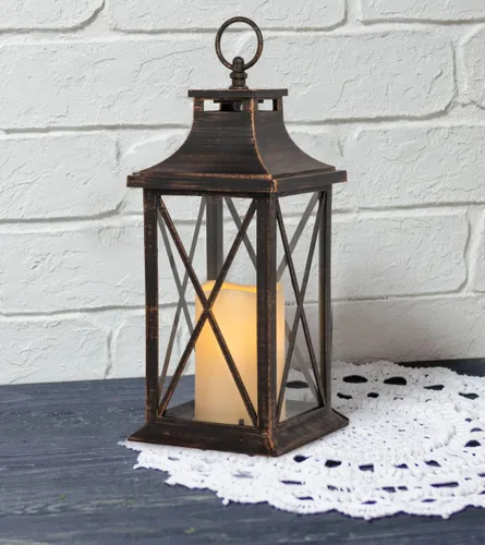 Vista 5 de YAKii Farol vela decorativo de 14 pulgadas, sin llama, con temporizador LED de plástico, para colgar en interiores y exteriores, decoración del día