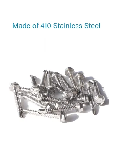Vista 4 de IMScrews 25 tornillos autoperforantes con cabeza hexagonal de acero inoxidable #8 x 1-1/2", tornillos Tek de chapa metálica de rosca completa