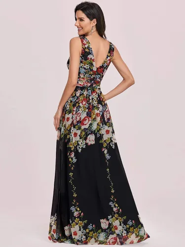Vista 2 de Ever-Pretty Vestido de noche semiformal sin mangas con cuello en V 09016, Negro (Black Printed)