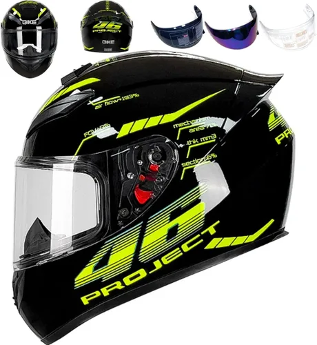 Vista 22 de HTLNUZD - Casco de motocicleta de cara completa, compatible con Pinlock, viseras transparentes y tintadas, modelo aprobado por DOT, casco de moto
