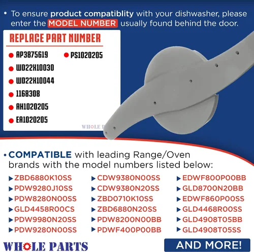 Vista 3 de Conjunto de brazo rociador inferior para lavavajillas Whole Parts mejorado, color gris, pieza # WD22X10047 - Reemplazo y compatible con algunos
