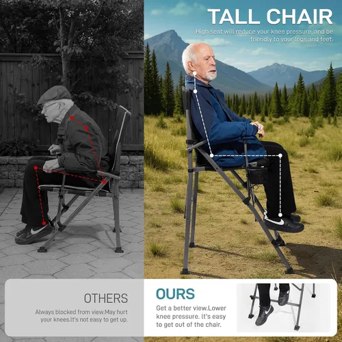 Vista 4 de EVER ADVANCED Silla alta de director con portavasos de 31", Silla plegable a altura de barra para acampar, deportes con bolsa de transporte