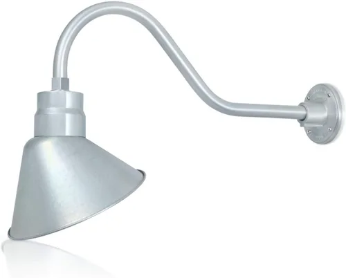 Vista 2 de Lámpara de señal de cuello de cisne de acabado galvanizado de 10 pulgadas con brazo de extensión de 22 pulgadas de largo, aplique de pared