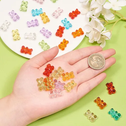 Vista 5 de LiQunSweet 180 piezas de 9 colores de 0.063 in de agujero, kawaii, color caramelo, oso gomoso, cuentas sueltas acrílicas transparentes, lote surtido