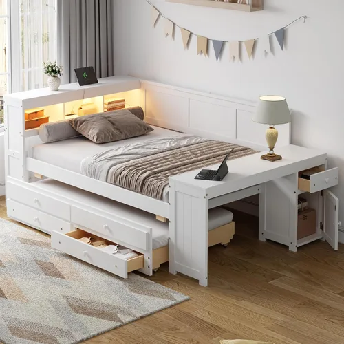 Vista 10 de Cama doble capitán con nido y cajones para niños, adolescentes y adultos, gris