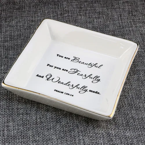 Vista 3 de JoycuFF Regalos inspiradores para mujeres y niñas, bandeja de cerámica para joyas, soporte para anillos, regalos motivacionales para mejor amiga