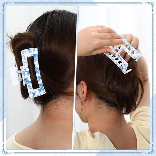 Vista 6 de Zeyune 5 piezas de pinza de pelo floral azul grande algo azul antes