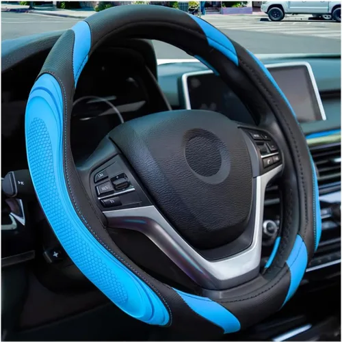 Vista 13 de Osilly - Funda para volante de piel sintética de 15 pulgadas, color negro rubber anti-slip lining, breathable contact surface, hand-stretch setup