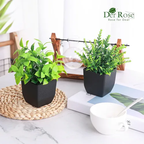 Vista 4 de Der Rose Paquete de 2 plantas falsas negras pequeñas para decoración de Negro