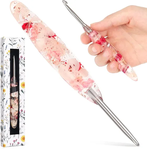 Vista 15 de Katech Gancho de ganchillo de 0.098 pulgadas para manos artríticas, ganchos de ganchillo ergonómicos de acero inoxidable pulido a mano con agarre