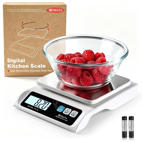 Vista 9 de BOMATA Báscula de alimentos de 0.00 oz/ 13 libras, báscula digital de cocina con bandeja de acero inoxidable extraíble, pantalla LCD retroiluminada