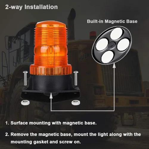 Vista 2 de WOWTOU - Luces estroboscópicas LED ámbar magnéticas para carretillas elevadoras, carritos de golf, UTV, coches, camiones, tractores, 12V 24V, baliza