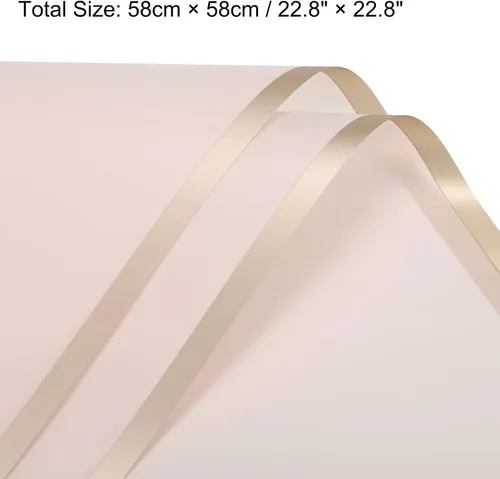 Vista 2 de MECCANIXITY 10 piezas de papel de regalo de flores con borde dorado, color loto, 22.8 x 22.8 pulgadas, impermeable, para suministros de ramo